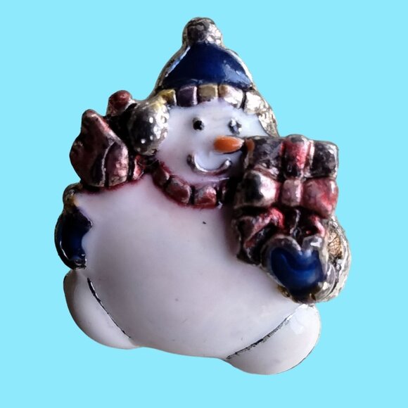 Snowman Earrings White Enamel Post Christmas Holiday Jewelry - Picture 2 of 4